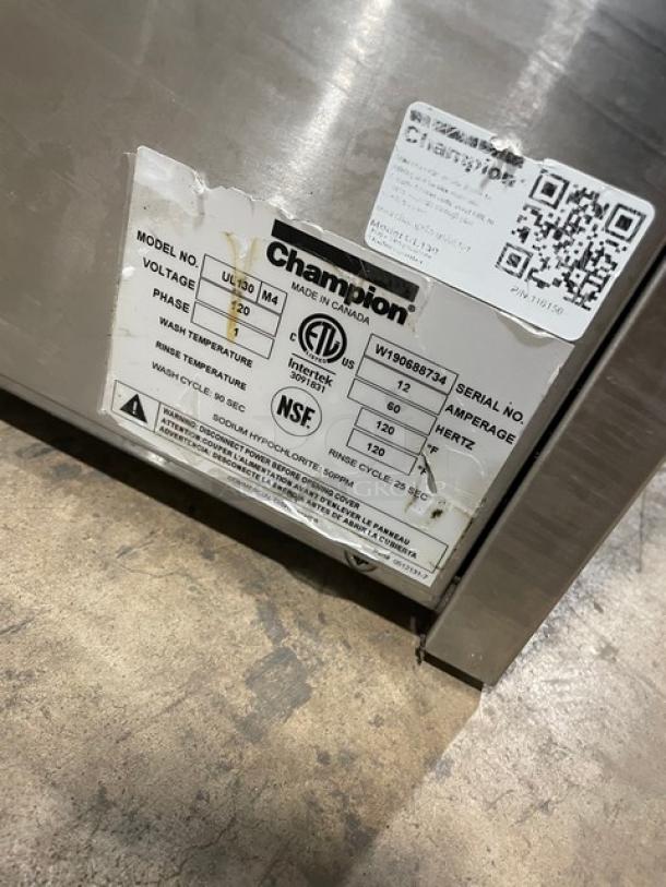 Champion Commercial Stainless Steel Electric Powered Low Temperature Undercounter Dishwasher! Model: UL130 SN: W190688734! 120V 1 Phase! - Image 7 of 7