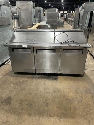 Turbo-Air Commercial Stainless Steel 3 Door Refrigerated Bain Marie Style Mega Top Salad/Sandwich Prep Table! With Poly Coated Wire Rack! Model: MST-72-30-N! 115V 1 Phase! On Casters!