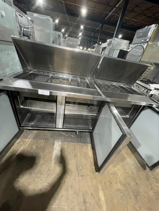 Turbo-Air Commercial Stainless Steel 3 Door Refrigerated Bain Marie Style Mega Top Salad/Sandwich Prep Table! With Poly Coated Wire Rack! Model: MST-72-30-N! 115V 1 Phase! On Casters! - Image 6 of 10