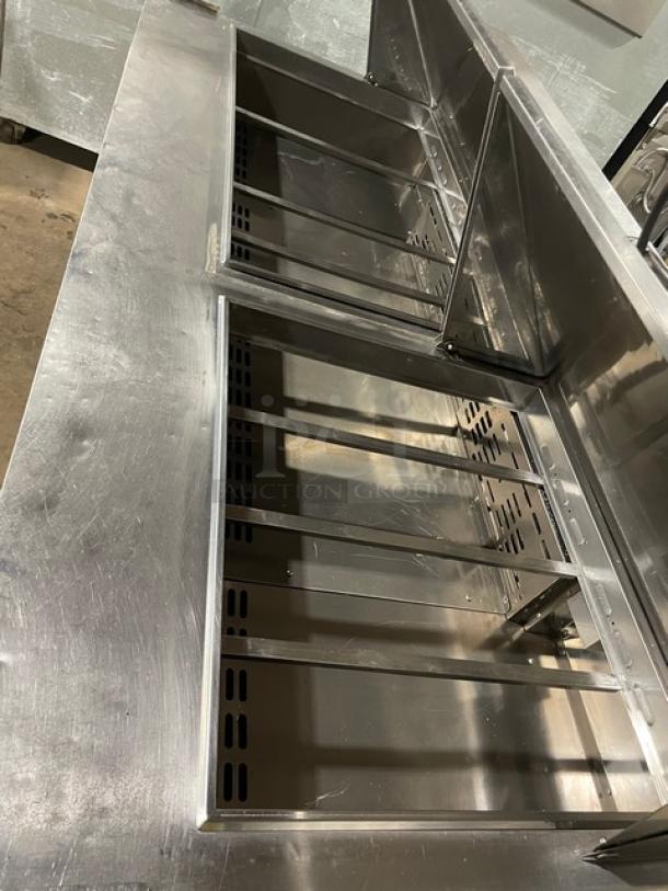 Turbo-Air Commercial Stainless Steel 3 Door Refrigerated Bain Marie Style Mega Top Salad/Sandwich Prep Table! With Poly Coated Wire Rack! Model: MST-72-30-N! 115V 1 Phase! On Casters! - Image 9 of 10