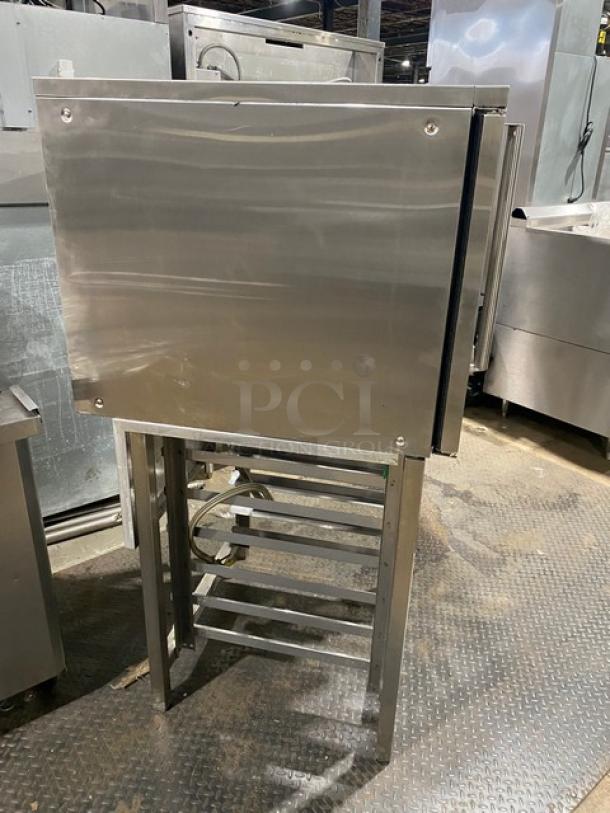 Moffat TurboFan-32 Series Commercial Stainless Steel Electric Powered Single Stacked Convection Oven! With Roast-N-Hold & Water Steam Injection! With Thermostatic Controls! Model: E32MS SN: 19196! 208V! With Pan-Holding Equipment Stand! On Legs! - Image 3 of 9