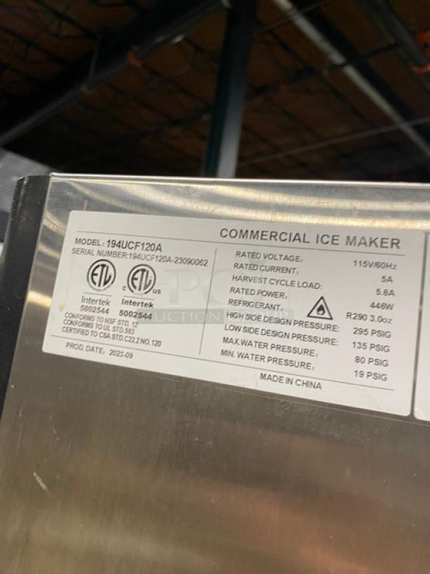 Avantco! 2023 Late Model! Commercial Stainless Steel Air-Cooled Undercounter Full-Cube Ice Making Machine/Storage Bin Combo! With Digital Controls! Model: 194UCF120A SN: 194UCF120A-23090062! 115V! - Image 5 of 9