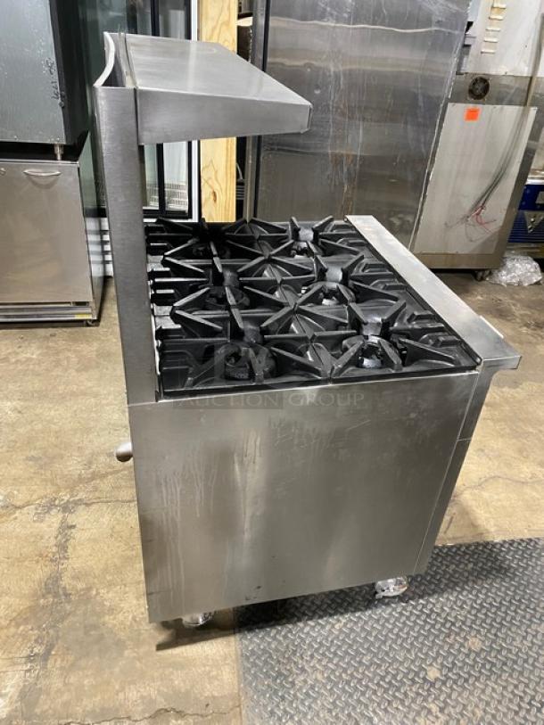 SunFire Commercial Stainless Steel Natural Gas Powered 6 Burner Range/Oven Combo! With Back Splash & Overhead Salamander Shelf! With Wire Oven Racks! On Casters! - Image 2 of 8