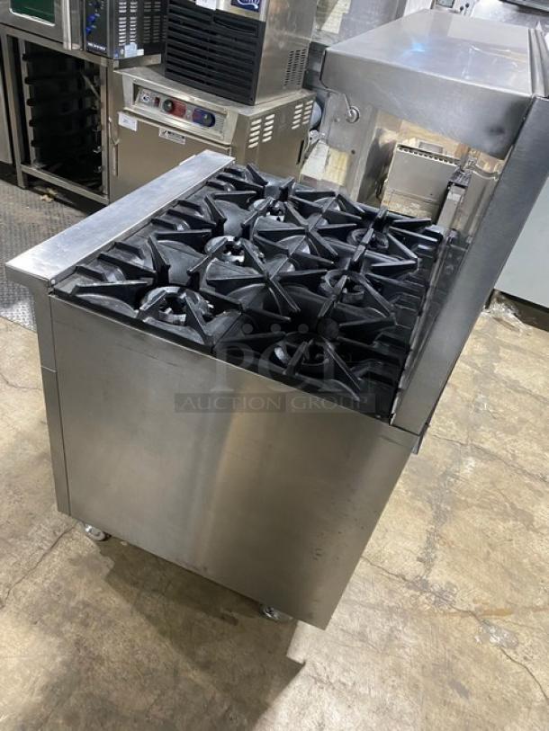 SunFire Commercial Stainless Steel Natural Gas Powered 6 Burner Range/Oven Combo! With Back Splash & Overhead Salamander Shelf! With Wire Oven Racks! On Casters! - Image 4 of 8
