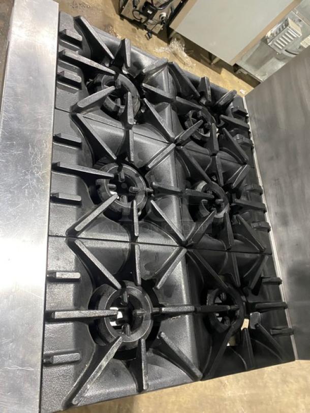 SunFire Commercial Stainless Steel Natural Gas Powered 6 Burner Range/Oven Combo! With Back Splash & Overhead Salamander Shelf! With Wire Oven Racks! On Casters! - Image 5 of 8
