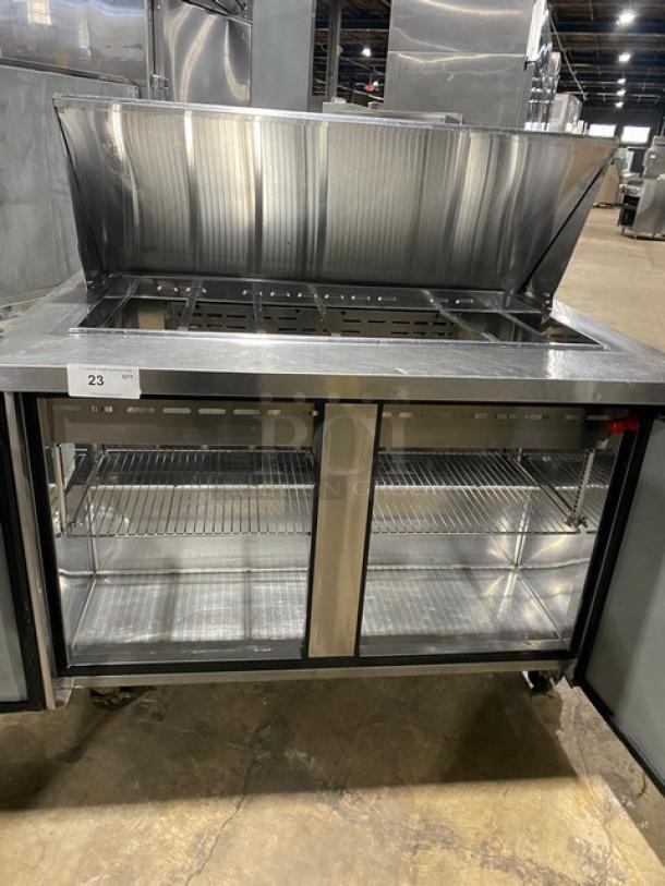 Turbo Air Commercial Stainless Steel 2 Door Refrigerated Bain Marie Mega Top Salad/Sandwich Prep Table! With Chrome Plated Wire Racks! Model: TST-48SD-18 SN: KM4189Z006! 115V! On Casters! - Image 5 of 9