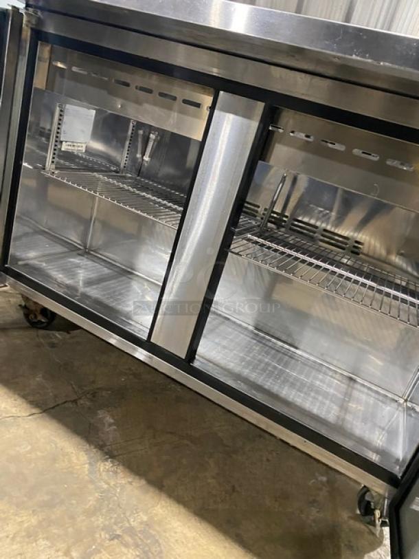 Turbo Air Commercial Stainless Steel 2 Door Refrigerated Bain Marie Mega Top Salad/Sandwich Prep Table! With Chrome Plated Wire Racks! Model: TST-48SD-18 SN: KM4189Z006! 115V! On Casters! - Image 6 of 9