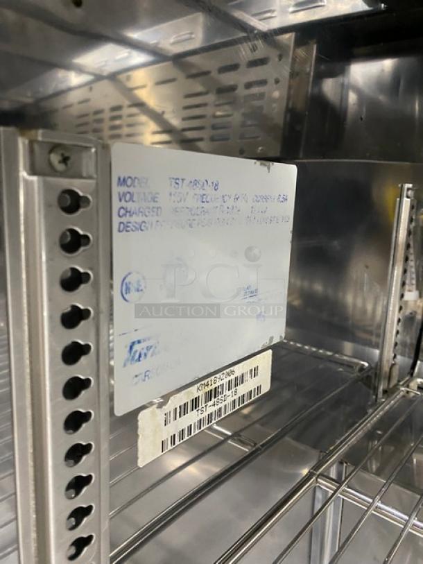 Turbo Air Commercial Stainless Steel 2 Door Refrigerated Bain Marie Mega Top Salad/Sandwich Prep Table! With Chrome Plated Wire Racks! Model: TST-48SD-18 SN: KM4189Z006! 115V! On Casters! - Image 7 of 9