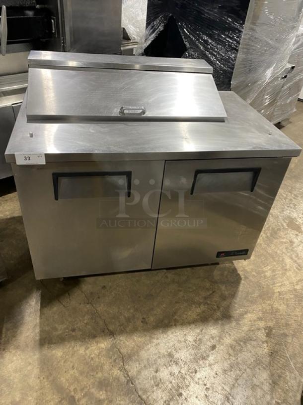 True Commercial Stainless Seel 2 Door Refrigerated Bain Marie Mega Top Salad/Sandwich Prep Table! With Poly Coated Wire Racks! Model: TSSU-48-10 SN: 7081150! 115V 1 Phase! On Casters! - Image 1 of 9