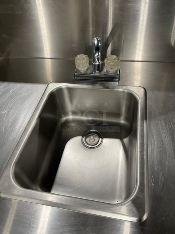 Commercial Stainless Steel Single Well Hot & Cold Mobile Handwashing Station! With Back Splash & Swivel Gooseneck Faucet! With Enclosed Cabinet Base! On Casters! - Image 5 of 6