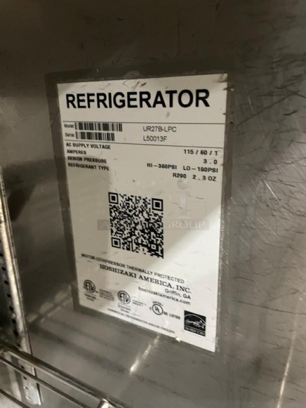 Hoshizaki Commercial Stainlees Steel Solid Single Door Low Profile Undercounter Refrigerator! Energy Star Certified! With Chrome Plate Wire Rack! Model: UR27B-LPC SN: L50013F! 115V 1 Phase! - Image 6 of 7