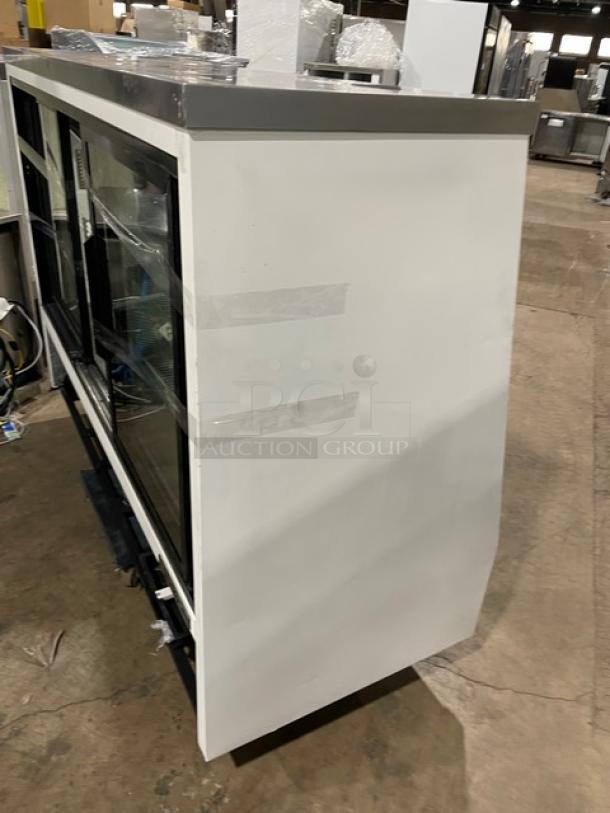 True Commercial White Slanted Glass Single Duty Refrigerated Deli Merchandiser Display Showcase! With Stainless Steel Serve-Over Countertop! With Adjustable Poly Coated Wire Shelves! With Rear Double Glass Sliding Doors! Model: TSID-72-3 SN: 8145867! 115V 1 Phase! - Image 3 of 7