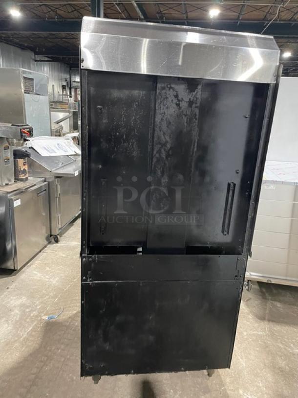 Garland Commercial Stainless Steel Natural Gas Powered Heavy-Duty Upright Deck-Style Infrared Broiler/Oven Combo! With Enclosed Overhead Finishing Oven/Cheese Melter! With Wired Oven Racks! On Legs! - Image 2 of 8