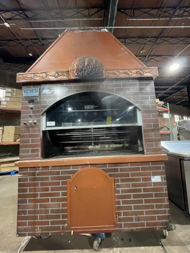 AWESOME! Sacar Forni! 2022 Late Model! Commercial Brick-Style Wood-Fired Rotisserie Oven! With Hood System & Decorative Copper Trimming! Model: DRAGO84 SN: 3851320622! On Casters! Working When Removed! - Image 1 of 12