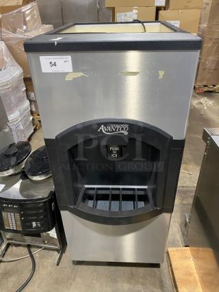 NEW! Scratch-N-Dent! Avantco Commercial Stainless Steel Electric Powered 120 Lb. Hotel Ice Dispenser Bin! With Push Type Dispenser! Model: 194HBN12022 SN: AV2410100014! 115V 1 Phase! On Legs!