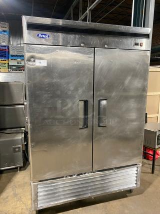 Atosa Commercial Stainless Steel Solid 2 Door Reach In Refrigerator! With Poly Coated Wire Racks! Model: MBF8507 SN: MBF8507151012C4004! 115V 1 Phase! On Casters!