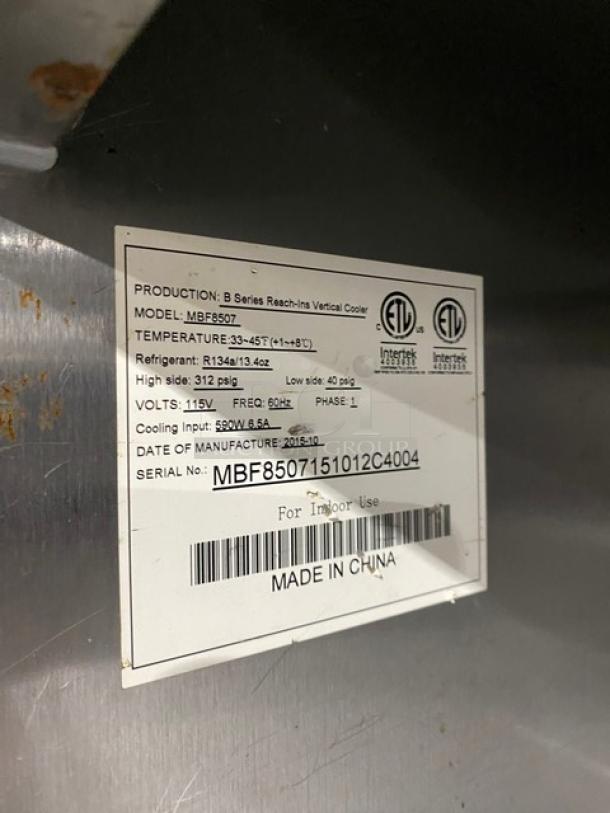 Atosa Commercial Stainless Steel Solid 2 Door Reach In Refrigerator! With Poly Coated Wire Racks! Model: MBF8507 SN: MBF8507151012C4004! 115V 1 Phase! On Casters! - Image 7 of 8