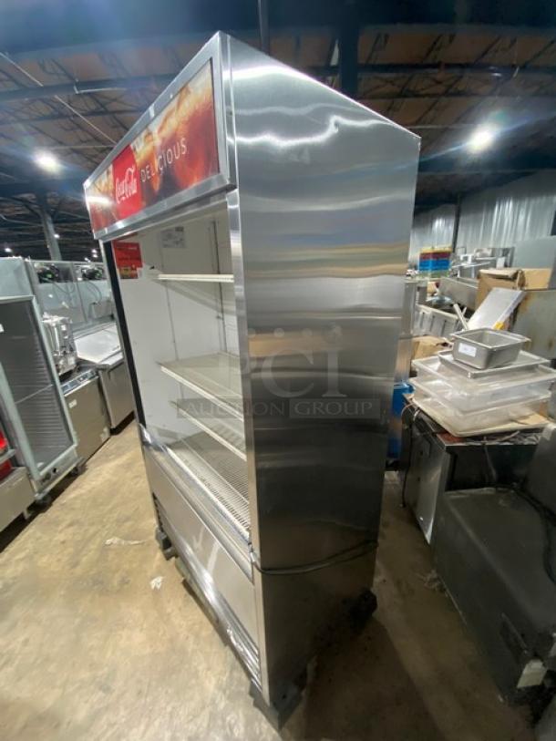 True Coca-Cola Style Commercial Stainless Steel Multi-Tier Refrigerated Open Grab-N-Go Merchandiser Display Case! With Adjustable Poly Coated Wire Racks! Model: TAC-48-LD SN: 9365189! 208-230V 1 Phase! On Legs! Working When Removed! - Image 2 of 7