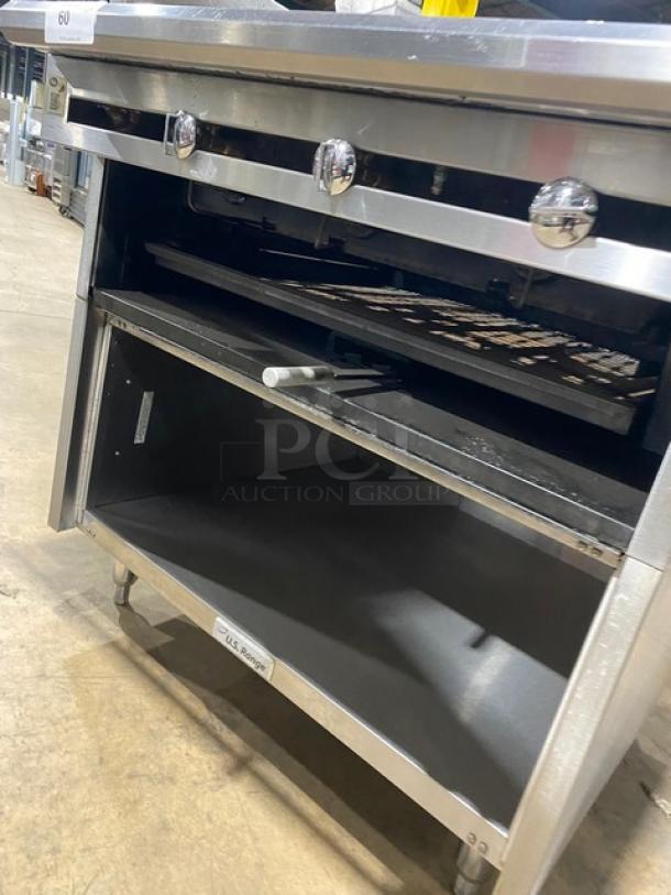 U.S. Range Commercial Stainless Steel Natural Gas Powered Char Broiler! With Back & Side Splash! With Pan Rail! With Enclosed Storage Base! On Legs! Working When Removed! - Image 7 of 8