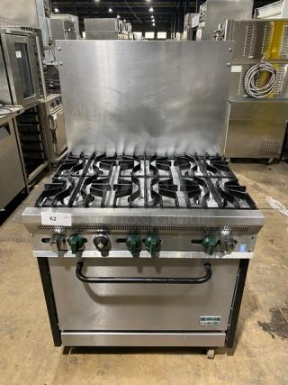 Cub Commercial Stainless Steel Natural Gas Powered 6 Burner Range/Oven Combo! With Back Splash! With Wired Oven Rack! On Casters!