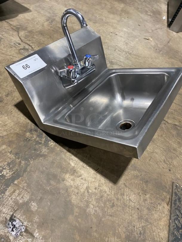 Commercial Stainless Steel Single Compartment Hand Washing Sink! With Back Splash & Mounted Goose Neck Faucet! - Image 2 of 6
