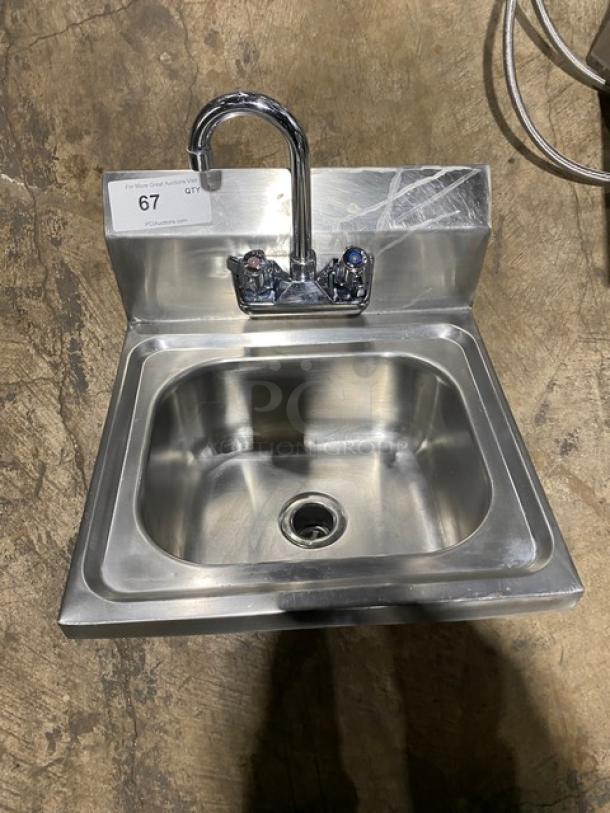 Commercial Stainless Steel Single Compartment Hand Washing Sink! With Back Splash & Mounted Goose Neck Swivel Faucet! - Image 1 of 5
