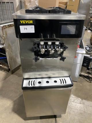 Vevor Commercial Stainless Steel Electric Powered Dual Flavor/Twist Soft Serve Ice Cream/Frozen Yogurt Machine! With 2 Hoppers & 3 Dispensers! With Drip Tray! Model: YKF-8228H SN: 240116639010047! 110V! On Casters!