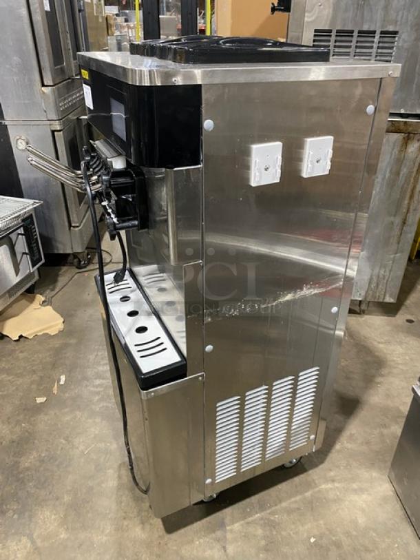 Vevor Commercial Stainless Steel Electric Powered Dual Flavor/Twist Soft Serve Ice Cream/Frozen Yogurt Machine! With 2 Hoppers & 3 Dispensers! With Drip Tray! Model: YKF-8228H SN: 240116639010047! 110V! On Casters! - Image 2 of 9