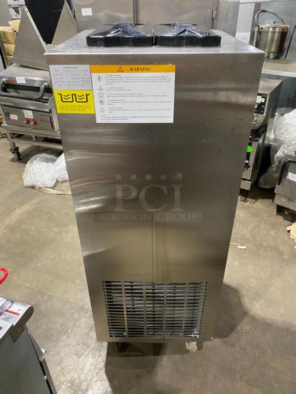 Vevor Commercial Stainless Steel Electric Powered Dual Flavor/Twist Soft Serve Ice Cream/Frozen Yogurt Machine! With 2 Hoppers & 3 Dispensers! With Drip Tray! Model: YKF-8228H SN: 240116639010047! 110V! On Casters! - Image 4 of 9