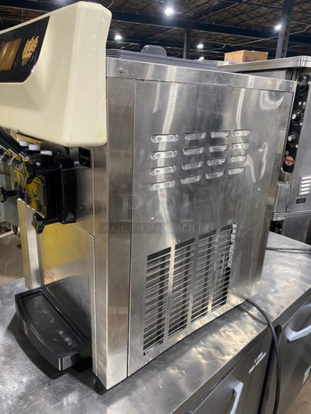 Vevor Commercial Stainless Steel Electric Powered Countertop Mini Dual Flavor/Twist Soft Serve Ice Cream/Frozen Yogurt Machine! With 2 Hoppers & 3 Dispensers! With Drip Tray! Model: YKF-8216T SN: SB0966! 110V! On Legs! - Image 4 of 9