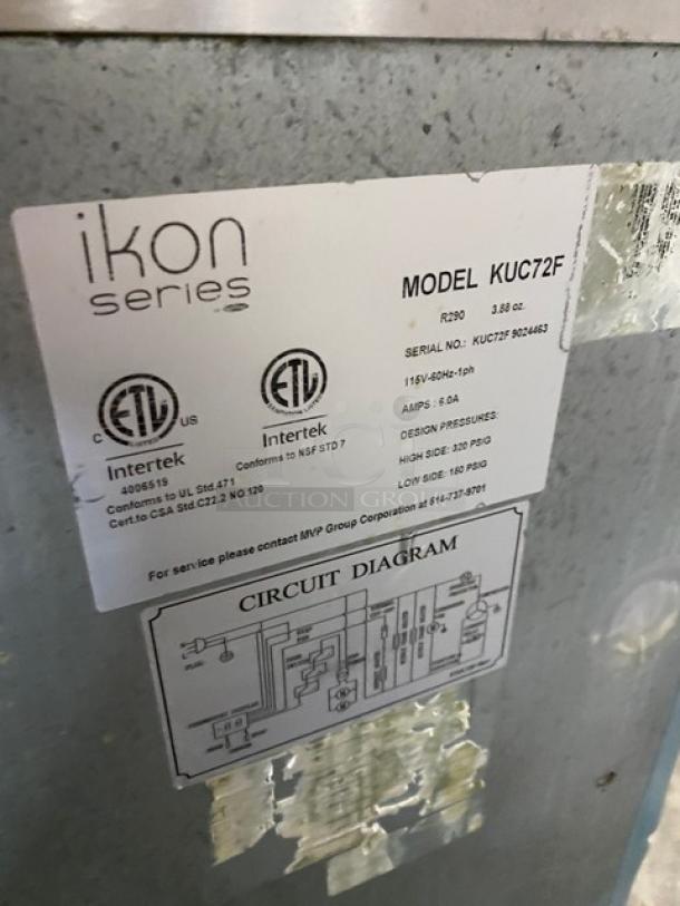 Ikon Series Commercial Stainless Steel 3 Door Undercounter Worktop Freezer! With Poly Coated Wire Rack! Model: KUC72F SN: KUC72F9024463! 115V 1 Phase! On Casters! - Image 5 of 8