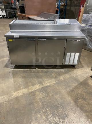Beverage-Air Commercial Stainless Steel 2 Door Refrigerated Bain Marie Mega Top Pizza prep Table! 115V 1 Phase! On Casters!