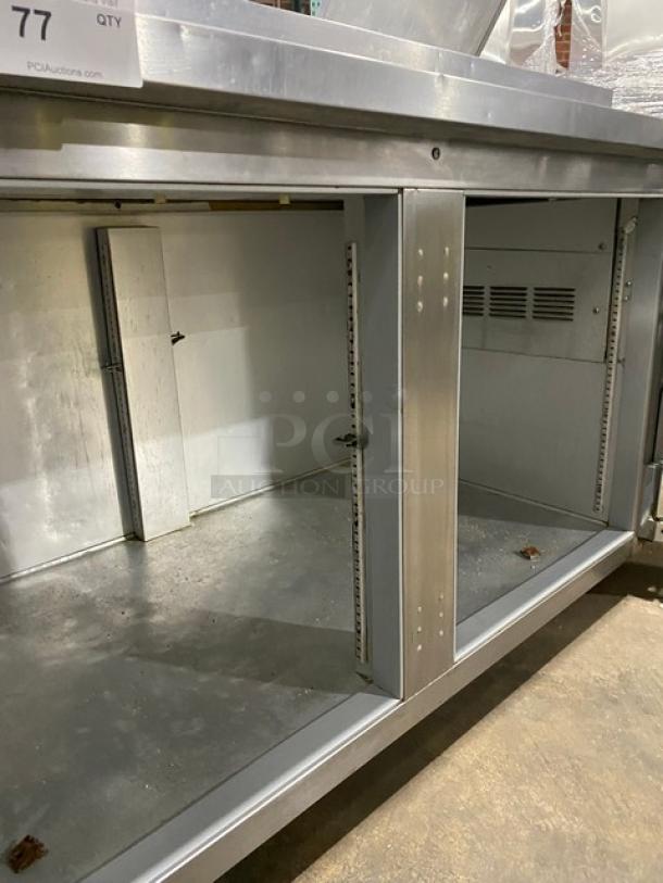 Beverage-Air Commercial Stainless Steel 2 Door Refrigerated Bain Marie Mega Top Pizza prep Table! 115V 1 Phase! On Casters! - Image 6 of 9