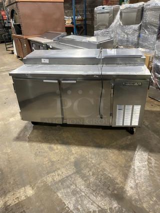 Beverage-Air Commercial Stainless Steel 2 Door Refrigerated Bain Marie Mega Top Pizza Prep Table! Model: PT67 SN: 4611692! 115V 1 Phase! On Casters!