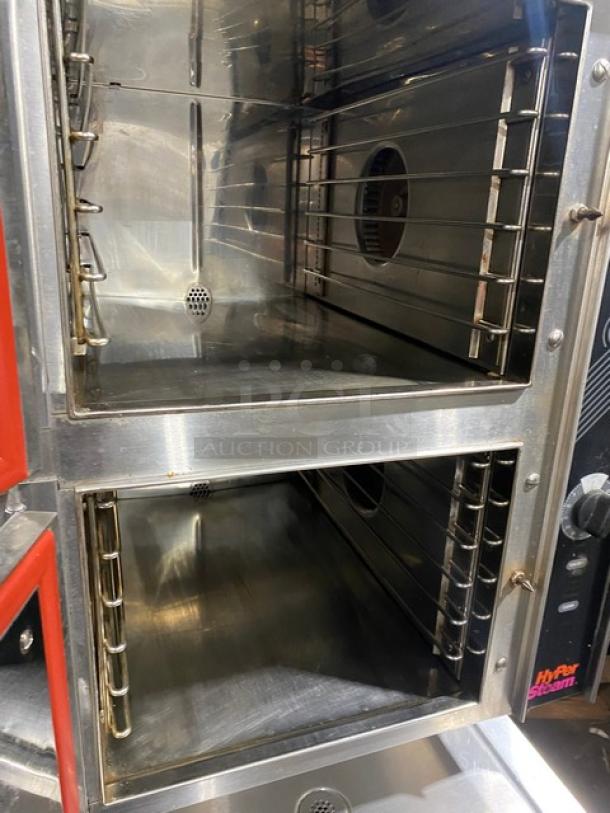 Groen! 2022 Late Model! HyPer Steam Series Commercial Stainless Steel Electric Powered Dual Compartment 6-Pan Convection Steamer Cabinet! With Individual Compartment Controls! With Built-In Pan Holding Racks! Model: HY-6E SN: 6E28720MSM02! 480V 3 Phase! On Bullet Feet Legs! - Image 5 of 9