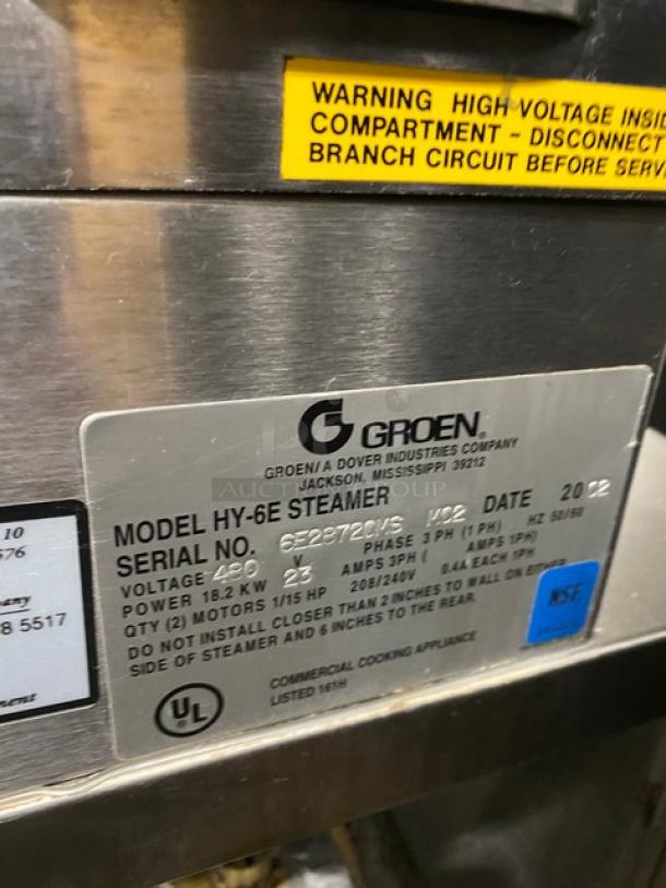 Groen! 2022 Late Model! HyPer Steam Series Commercial Stainless Steel Electric Powered Dual Compartment 6-Pan Convection Steamer Cabinet! With Individual Compartment Controls! With Built-In Pan Holding Racks! Model: HY-6E SN: 6E28720MSM02! 480V 3 Phase! On Bullet Feet Legs! - Image 7 of 9