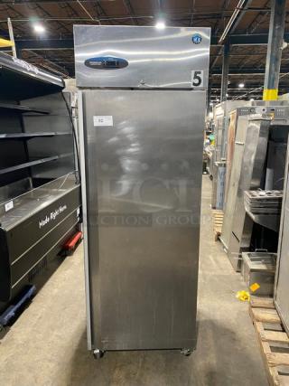 Hoshizaki Commercial Stainless Steel Solid Single Door Reach In Freezer! With Poly Coated Wire Racks! Model: CF1S-FS SN: H55252H! 115V 1 Phase! On Casters!