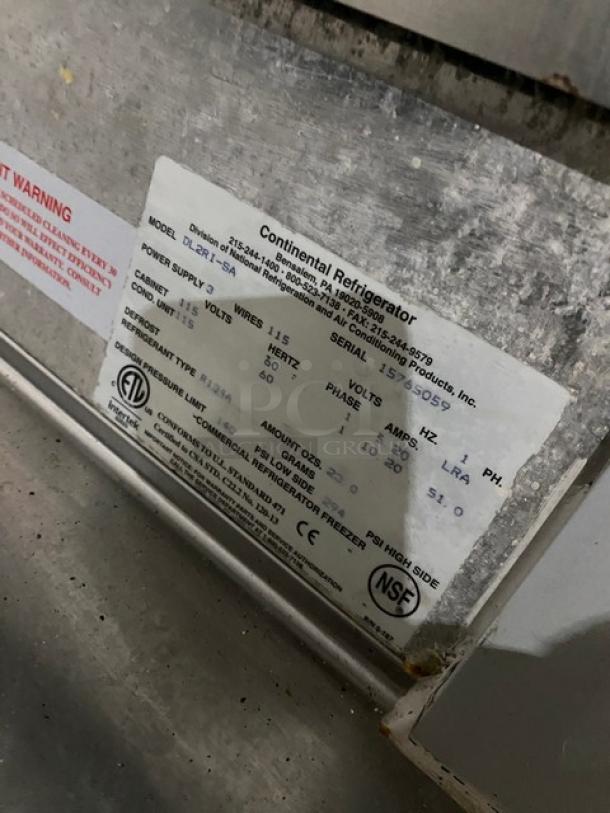Continental Commercial Stainless Steel Solid 2 Door Double Section Roll-Through Refrigerator! Model: DL2RI-SA SN: 15765059! 115V 1 Phase! - Image 8 of 10
