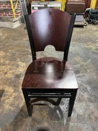 Commercial Walnut Wood Style Solid-Back Indoor Dining Chairs! 11X Your Bid!