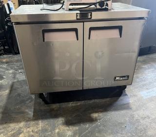 Migali Commercial Stainless Steel 2 Door Undercounter Worktop Freezer! With Poly Coated Wire Rack! Model: C-U48F SN: C-U48F04216042600920006! 115V 1 Phase! On Casters!