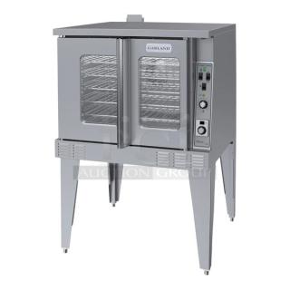 BRAND NEW! Garland Master-200 Series Commercial Stainless Steel Electric Powered Single Stack Convection Oven! With Thermostatic Controls! With Wired Oven Racks! Model: MCO-ES-10S SN: 2212100101287! 208V 1 Phase! With Legs!