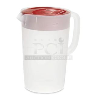 BRAND NEW! Rubbermaid Commercial Clear Base 1 Gal. Simply-Pour Economy/Beverage Pitcher! With Red Multi-Function Lid! 4 Per Case! Model: 1978082! ALL ONE MONEY!