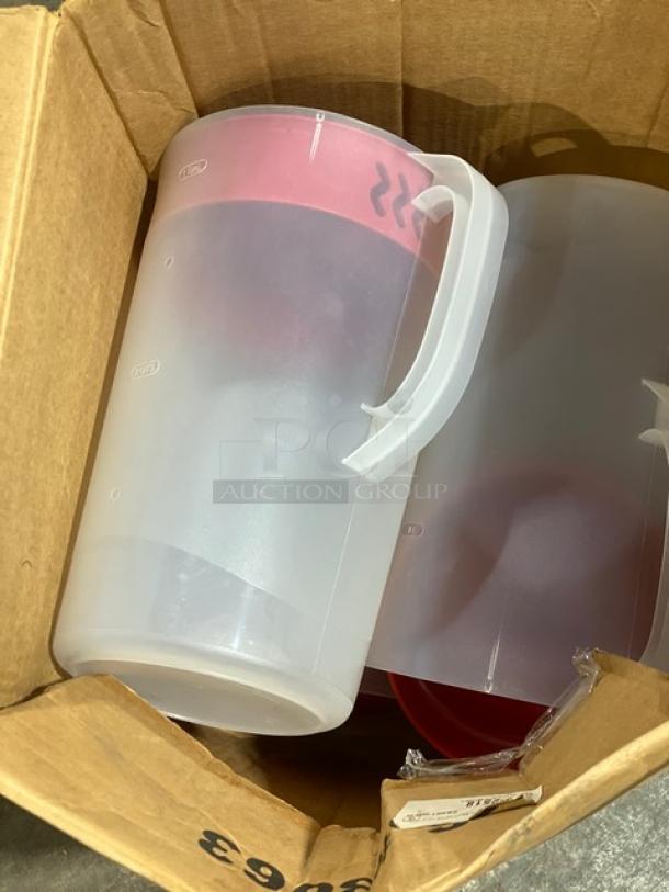BRAND NEW! Rubbermaid Commercial Clear Base 1 Gal. Simply-Pour Economy/Beverage Pitcher! With Red Multi-Function Lid! 4 Per Case! Model: 1978082! ALL ONE MONEY! - Image 4 of 6