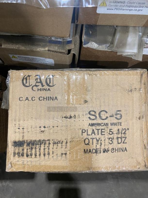 BRAND NEW! MIXED PALLET! C.A.C. China Commercial American White 5.5” Seville Plates! Model: SC-5! With Nemco Commercial Stainless Steel Clean Getaway Hands-Free/Foot Door Opener! Model: 69813! ALL ONE MONEY! - Image 5 of 8