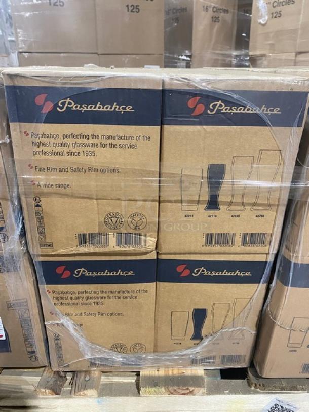 BRAND NEW! MIXED PALLET! Pasabahce Commercial Clear 14 Oz. Pilsner Beer Glass/Tumblers! Model: 42116! With C.A.C. China Commercial American White 5.5” Seville Plates! Model: SC-5! 56X Your Bid! - Image 5 of 8