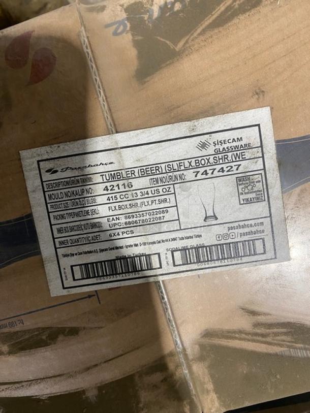 BRAND NEW! MIXED PALLET! Pasabahce Commercial Clear 14 Oz. Pilsner Beer Glass/Tumblers! Model: 42116! With C.A.C. China Commercial American White 5.5” Seville Plates! Model: SC-5! 56X Your Bid! - Image 6 of 8