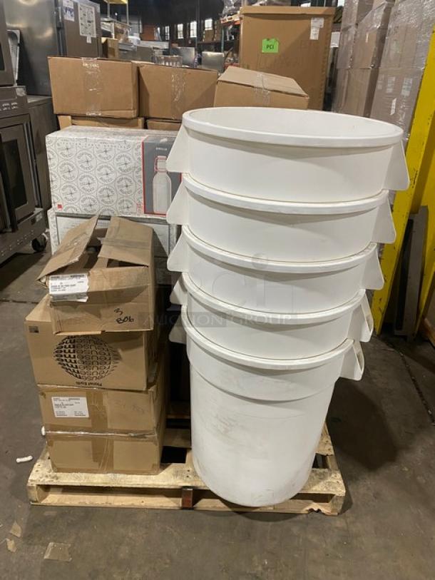 BRAND NEW! MIXED PALLET! C.A.C. China Commercial American White Porcelain 12 Oz. Onion Soup Crock! Model: OC-12-W! With MFG Tray Commercial White Fiberglass Dough Proofing Box! Model: 870008-5269! With Steelite Internation Bormioli Rocco Collection Commercial Clear 17 Oz. Emilia Swing Top Bottles! Model: 49137Q472! With Cal-Mil Commercial Bamboo Rectangular Plate Display/Risers! Model: 166-3-60! With Commercial White Heavy Duty 20 Gal. Round Trash/Waste Bin! With Fat Daddio’s Commercial Anodized Aluminum Rectangular Sheet Cake Pans! Model: POB-12182! & More! 27X Your Bid! - Image 1 of 10