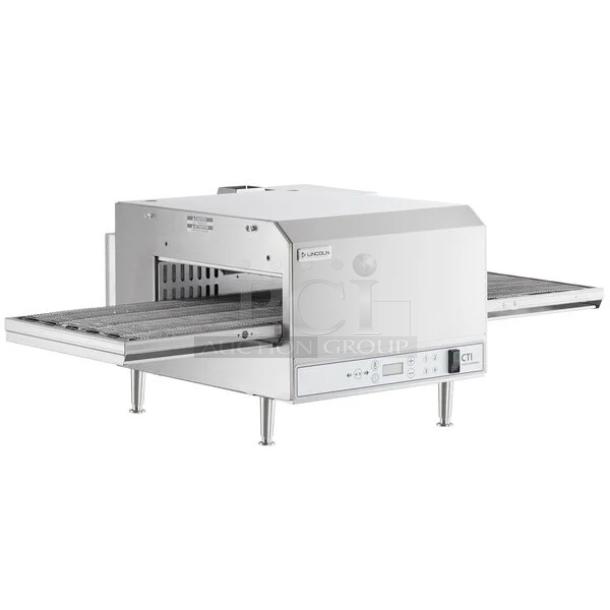 NEW! Lincoln CTI Series Commercial Stainless Steel Electric Powered Single Stack Impinger Conveyor Oven! With Digital Controls & Extended Belt! With Removable Exit Shelf! Model: 2500000U0001620 SN: 2301100102441! 208-240V 1 Phase! On Legs! - Image 1 of 6