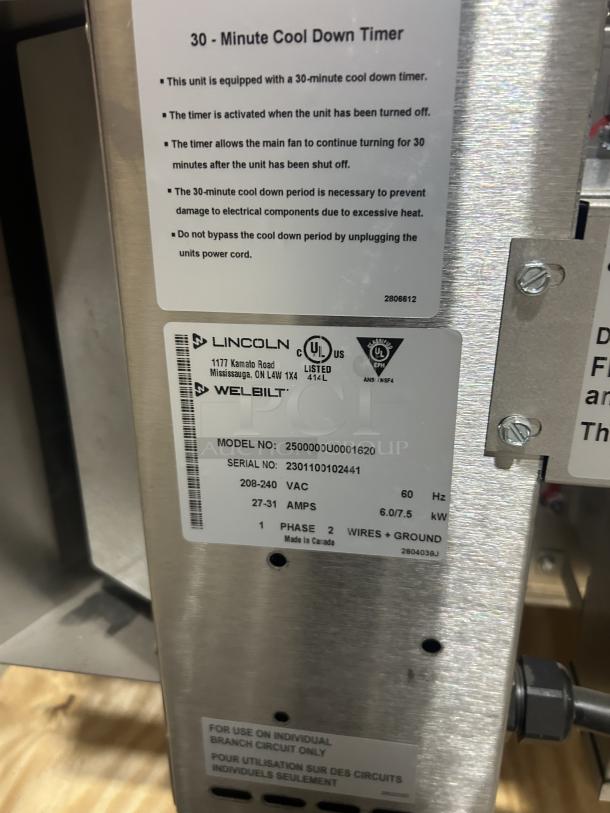 NEW! Lincoln CTI Series Commercial Stainless Steel Electric Powered Single Stack Impinger Conveyor Oven! With Digital Controls & Extended Belt! With Removable Exit Shelf! Model: 2500000U0001620 SN: 2301100102441! 208-240V 1 Phase! On Legs! - Image 6 of 6