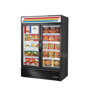 NEW! True Commercial Black Powder Coated Double Glass Swing Door Reach In Merchandiser Freezer! Energy Star Certified! With Poly Coated Wire Racks! Model: GDM-49F-HC~TS01 SN: 10883494! 115V 1 Phase!